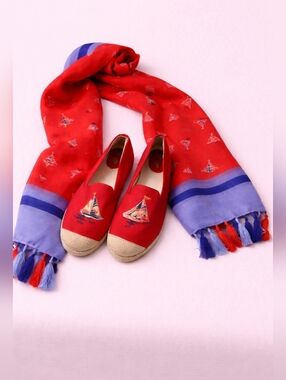 Red Canvas Sailboat Espadrilles with Jute Toe Cap